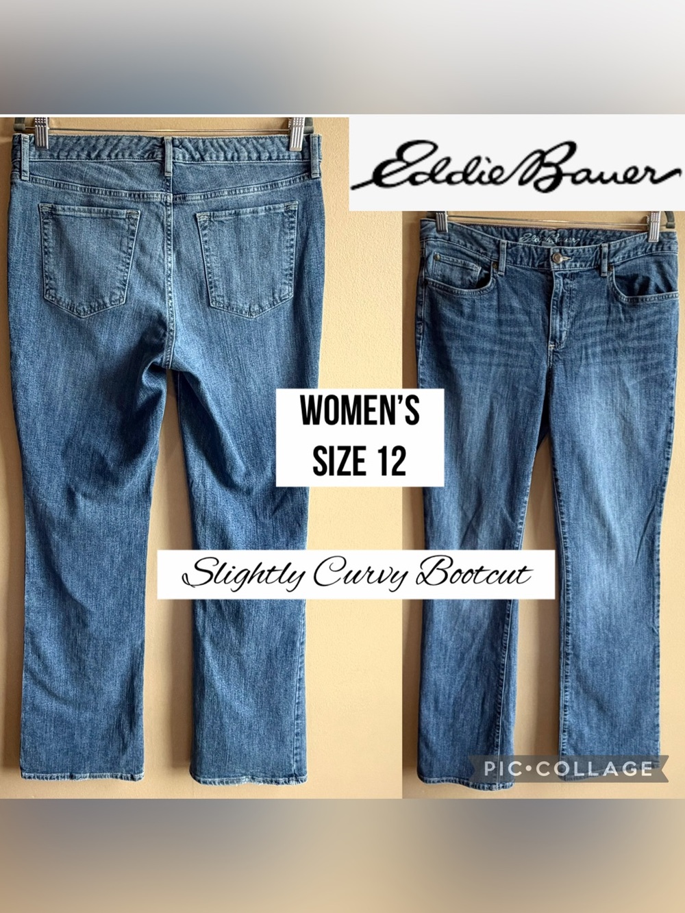 EDDIE BAUER Womens Jeans Slightly Curvy Bootcut Stretch Mid Rise 32” Inseam 12